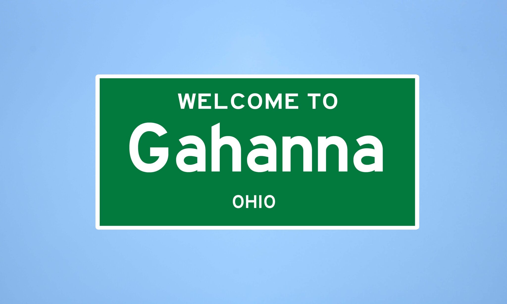 Isolated US city limit sign of Gahanna, located in Franklin county, Ohio. Place name sign from the USA on blue background.