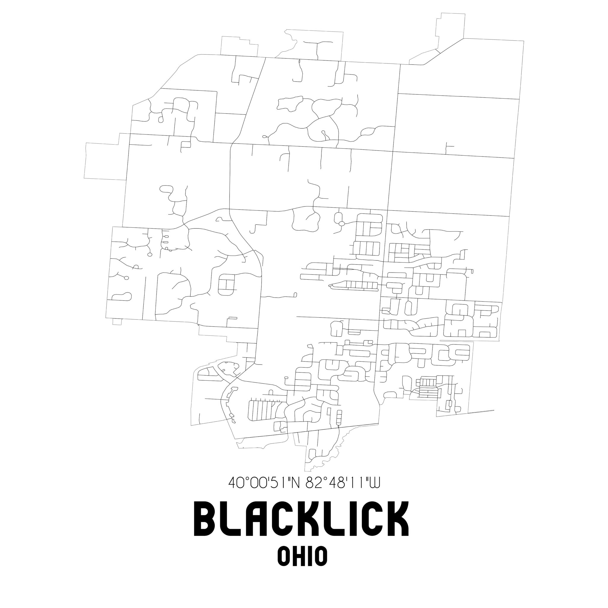 Blacklick Ohio. US street map with black and white lines.