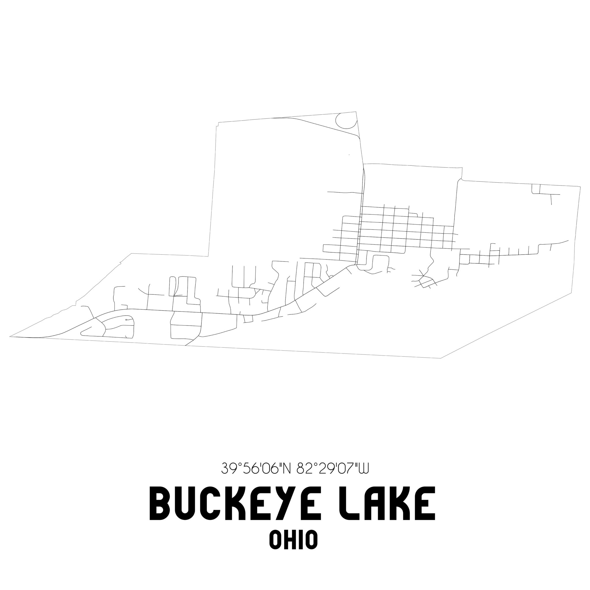 Buckeye Lake Ohio. US street map with black and white lines.