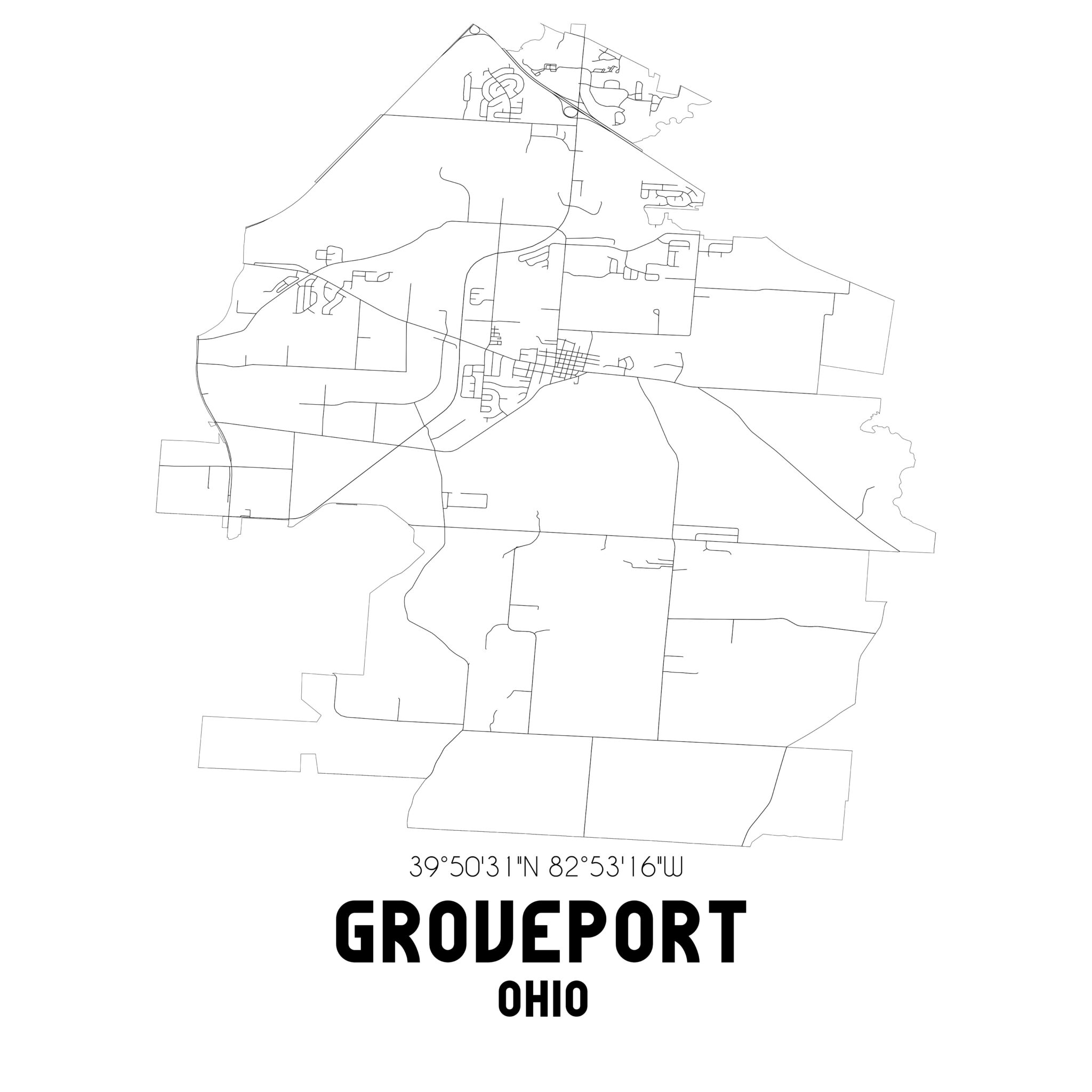 Groveport Ohio. US street map with black and white lines.