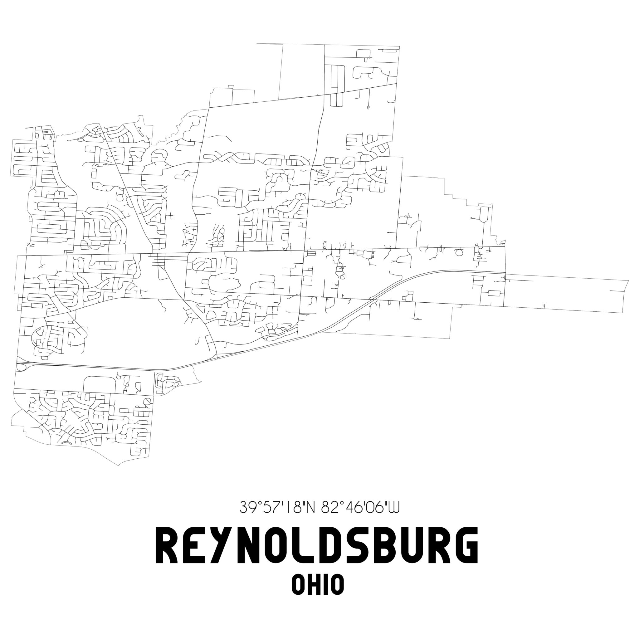 Reynoldsburg Ohio. US street map with black and white lines.